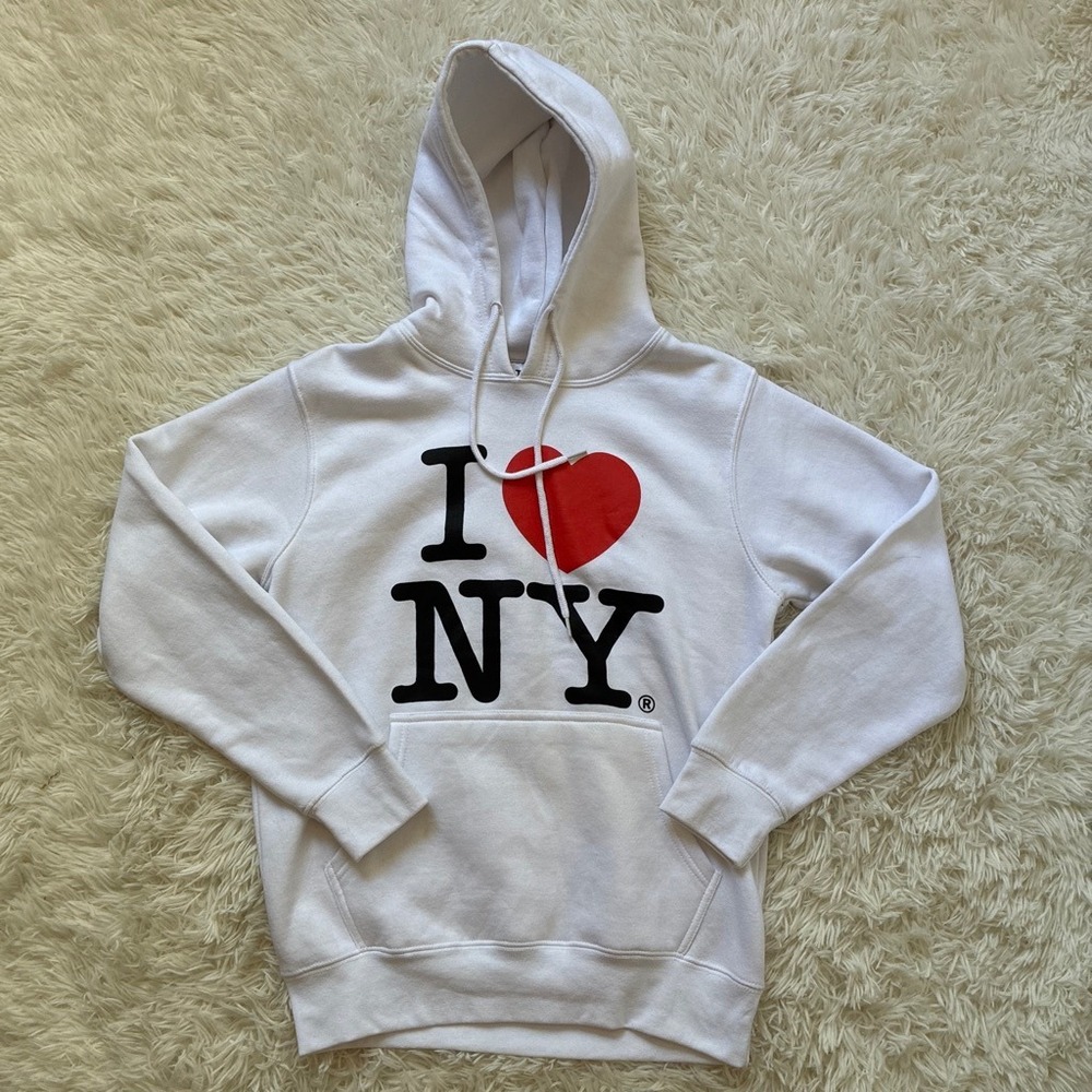 Classic I Love NY Hoodie City Fashions Mens White Pullover Sweatshirt Size S